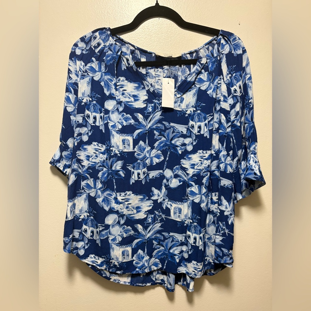 NWT LOFT Abstract Blue Blouse